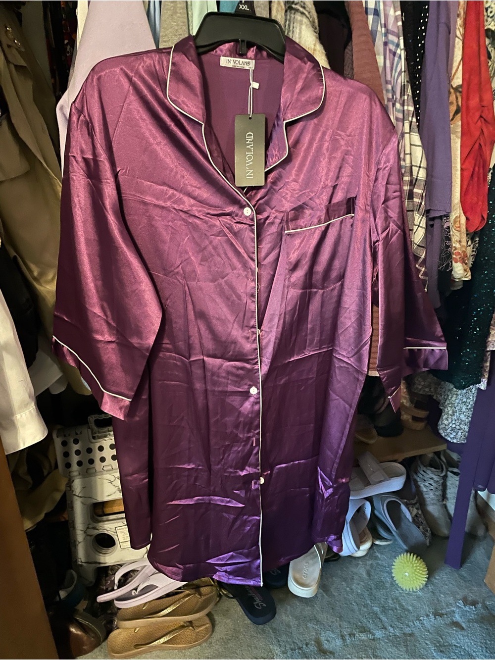Purple Satin Button-Down Nightgown - NWT